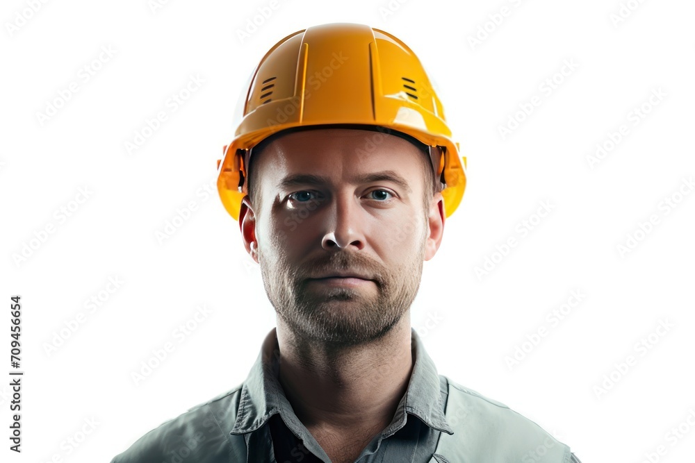 Attractive man in construction helmet isolated on white background. Attractive man in construction helmet isolated on white background.
