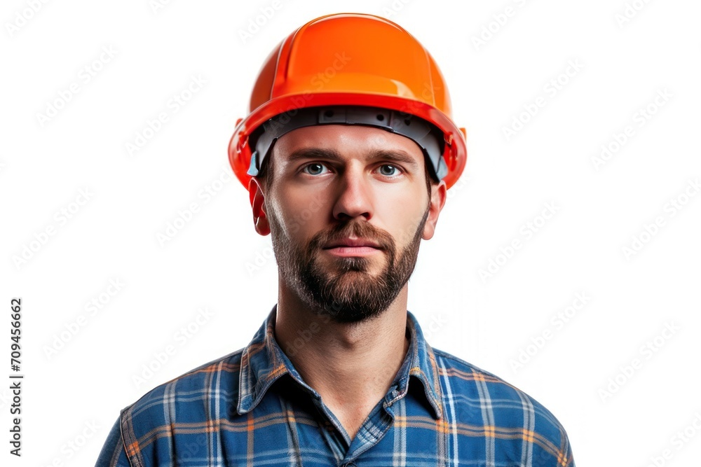 Attractive man in construction helmet isolated on white background. Attractive man in construction helmet isolated on white background.