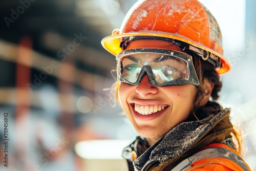 Captured on the work site, a female construction worker dons PPE and wears a smile  © CStock