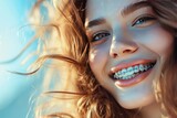Closeup of women smile with braces ,Fashion of teeth for women