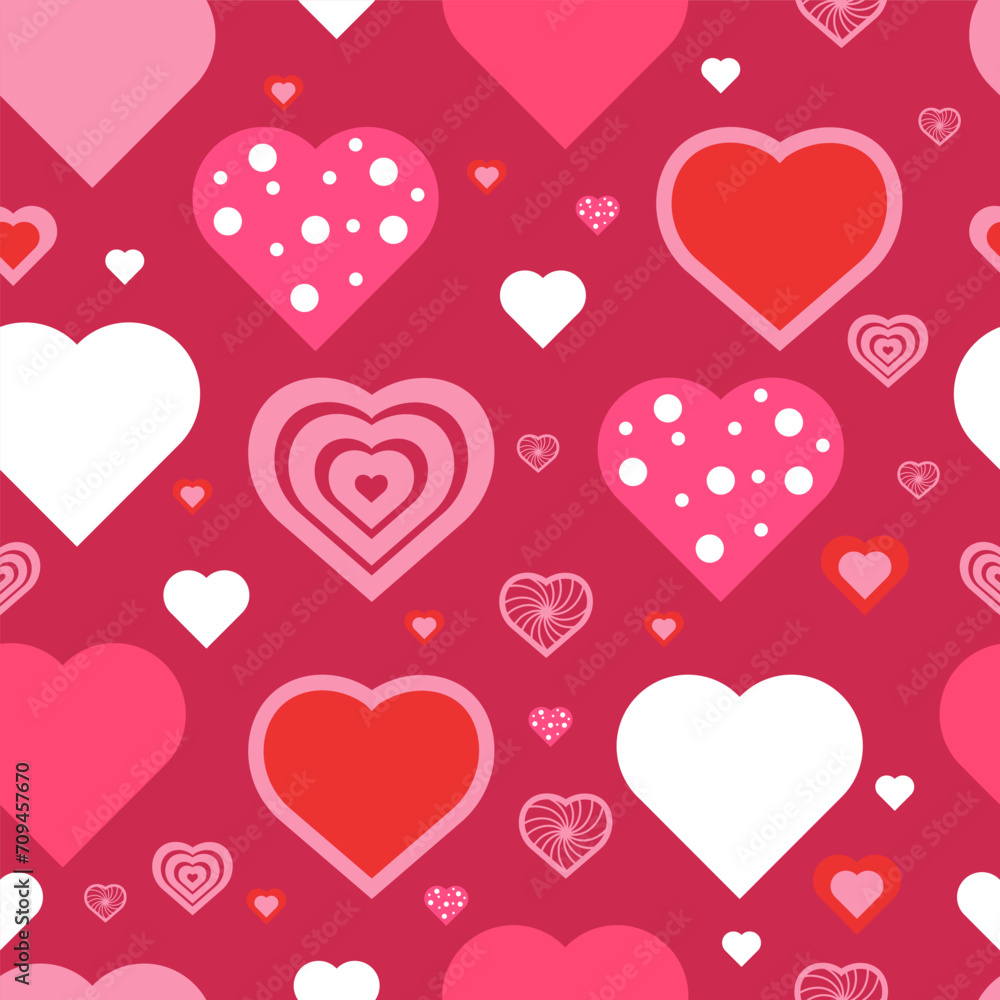 Flat valentine's day seamless patterns. Pretty hearts background. Flat design heart seamless pattern