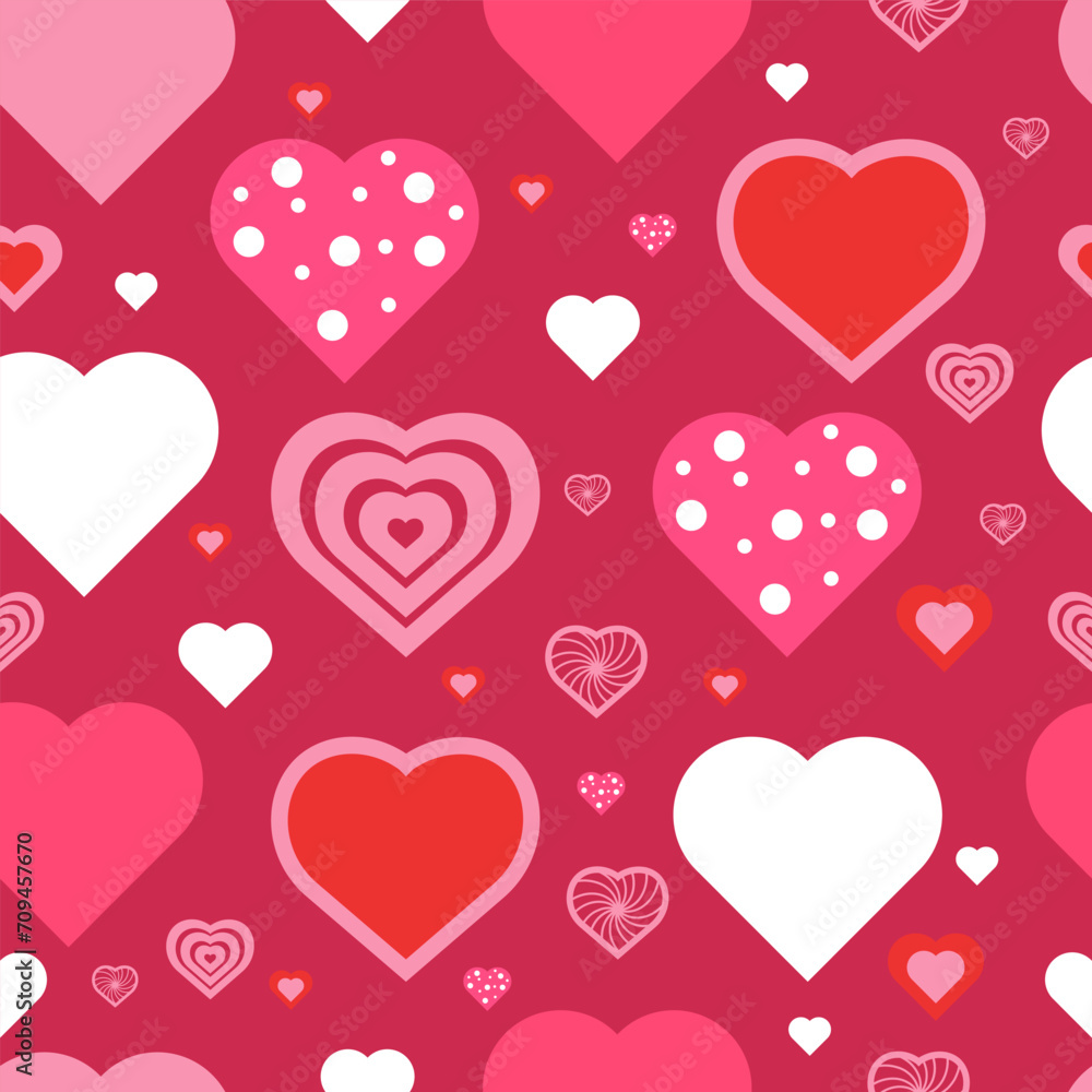 Flat valentine's day seamless patterns. Pretty hearts background. Flat design heart seamless pattern Flat valentine's day seamless patterns. Pretty hearts background. Flat design heart seamless pattern