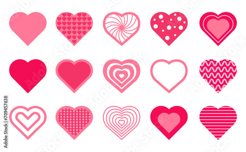 Various different heart icon love collection isolated on white background. Heart symbol collection for Valentines Day. Heart shape collection set for decorating
