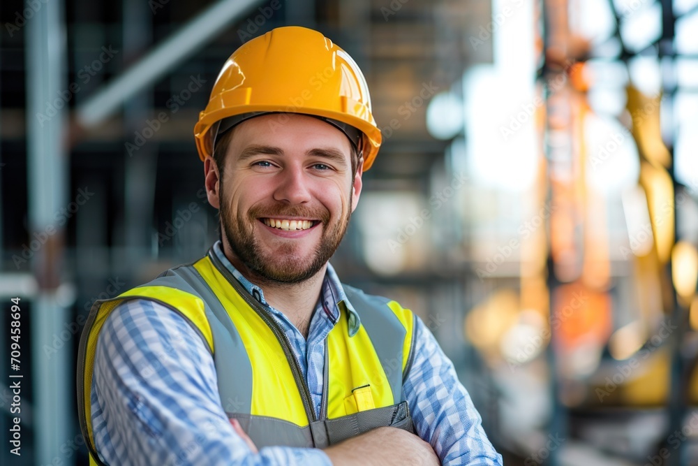 handsome male engineer White man smiling at the camera with construction handsome male engineer White man smiling at the camera with construction