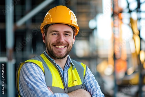 handsome male engineer White man smiling at the camera with construction  © CStock