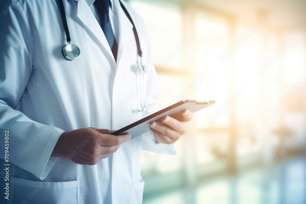 Medical and technology, Doctor working on digital tablet on hospital background. Medical and technology, Doctor working on digital tablet on hospital background.