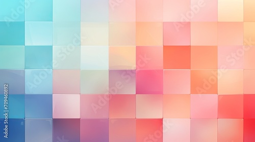 Vibrant pastel geometric abstraction: colorful gloss texture wall with squares and rectangles, abstract background banner - illustration panorama for creative projects