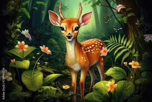 Beautiful fawn in the forest.
