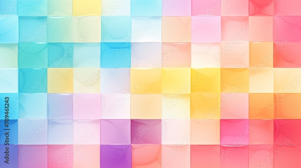Vibrant pastel geometric abstraction: colorful gloss texture wall with squares and rectangles, abstract background banner - illustration panorama for creative projects