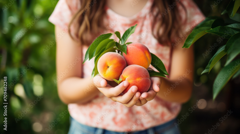 Ripe Peaches fruit holding by woman hand. Ripe Peaches fruit holding by woman hand.