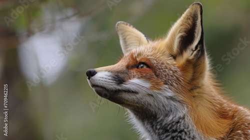 Closeup of a pair of delicate pointed ears atop a foxs head twitching in every direction as it spots its next potential prey