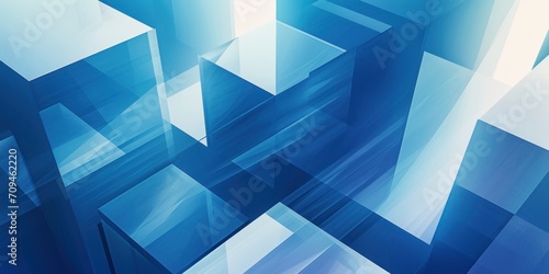 Three-dimensional blue and white rectangular pattern, ideal for corporate and tech designs. photo