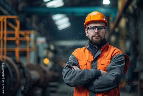 Wallpaper Mural Portrait of male engineer worker working and standing with crossed arms in factory.  Torontodigital.ca