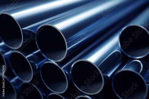 Several steel pipes in the style of dark silver ,steel industry