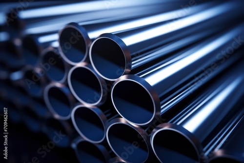 Several steel pipes in the style of dark silver ,steel industry