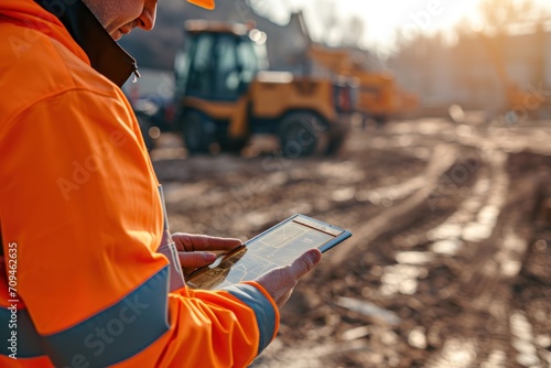  a engineer using a digital tablet on a construction site. 