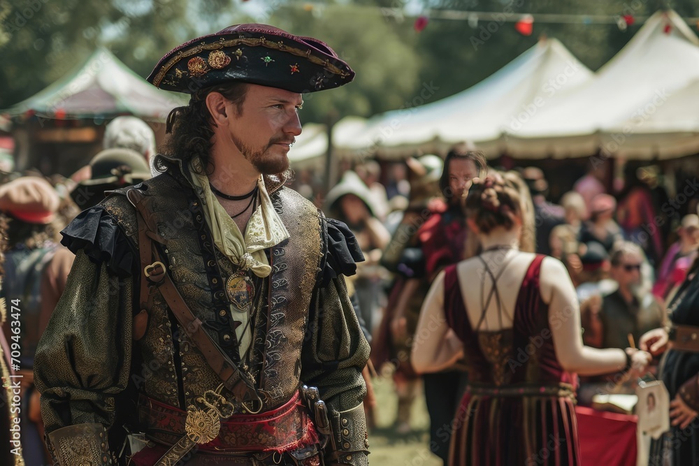 A cosmic renaissance fair with medieval and futuristic elements