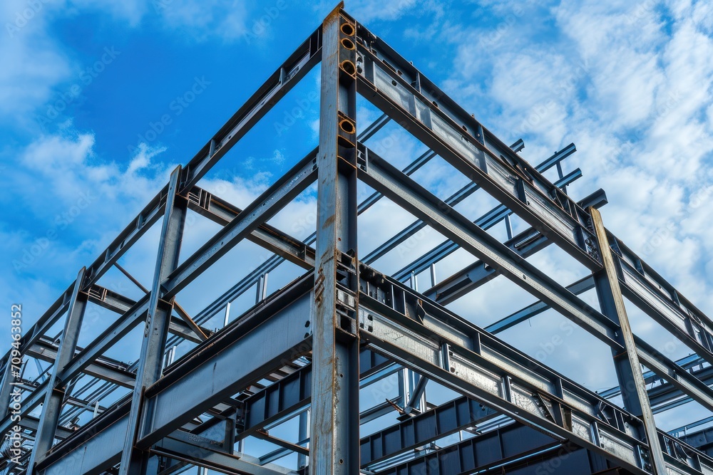 Structure of steel for building construction on sky background. 