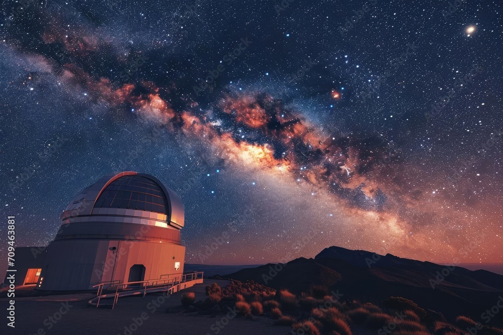 A cosmic observatory with telescopes pointing to distant galaxies A cosmic observatory with telescopes pointing to distant galaxies