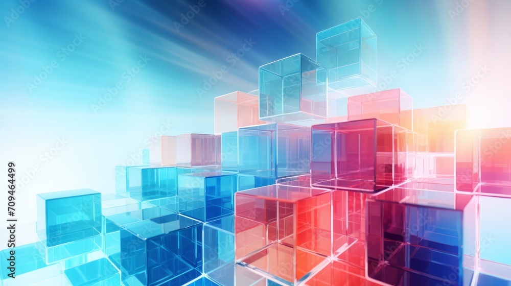 vibrant 3d rendering: abstract colorful background with transparent cubes installation vibrant 3d rendering: abstract colorful background with transparent cubes installation