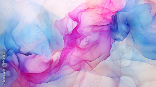 Trendy ethereal light blue, pink and purple alcohol ink floral background.