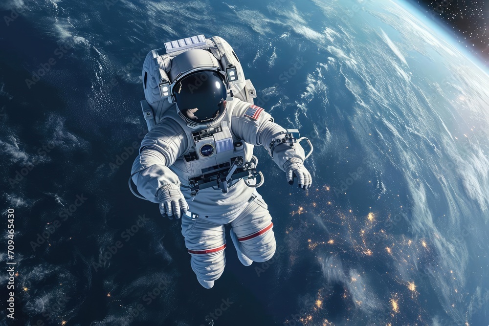 Astronaut floating in zero gravity with earth in the background