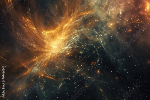 Cosmic symphony visualized as an abstract interstellar orchestra