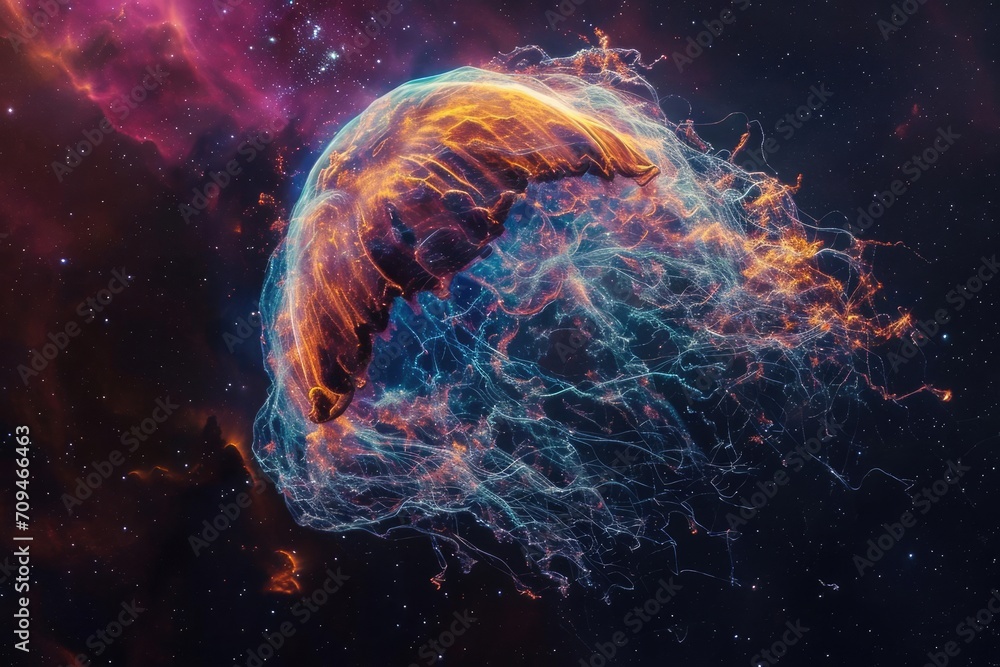custom made wallpaper toronto digitalGlowing space jellyfish nebula Bioluminescent tentacles trailing