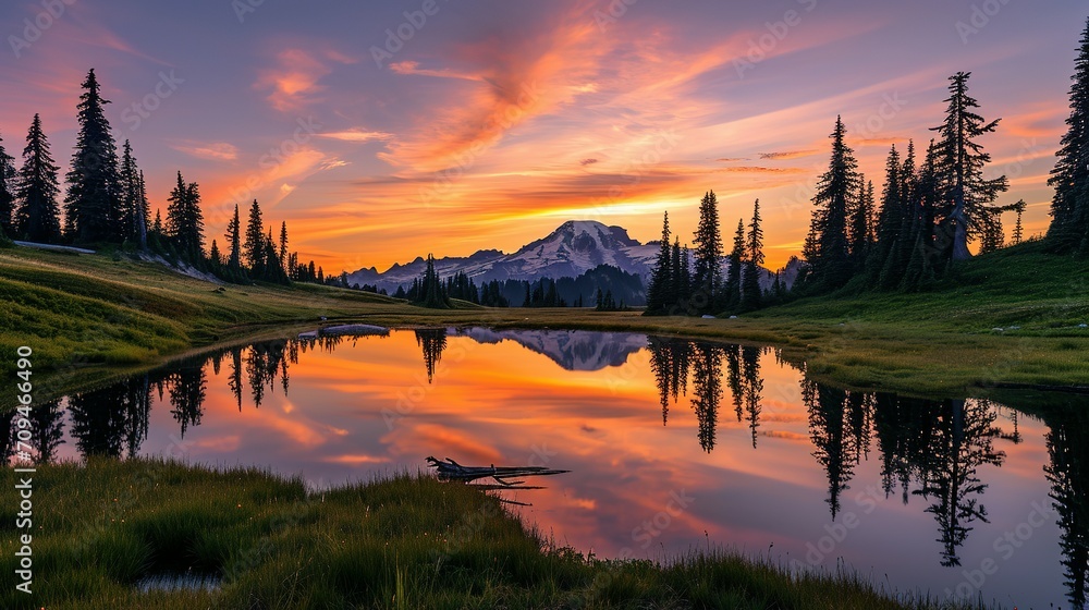 Obraz premium Tipsoo lake sunset