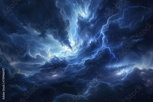 Galactic storm with lightning bolts Dark swirling clouds