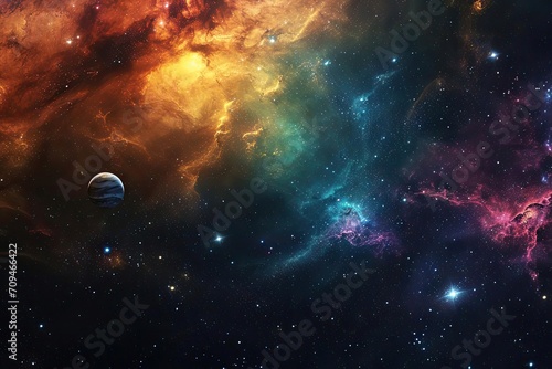 Galaxy viewed from a distant planet With colorful nebulae and star clusters in the background