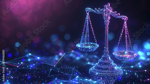 scales of justice on a dark background, in the style of futuristic digital art, generative ai