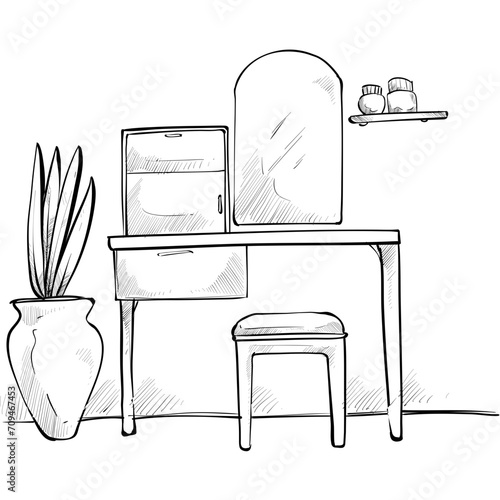 dressing room interior design handdrawn illustration