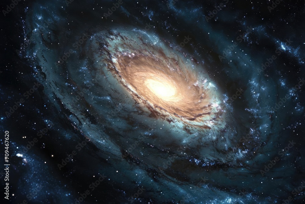 Majestic spiral galaxy with bright core and swirling arms in deep space