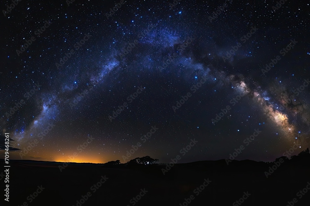 Panoramic view of the milky way galaxy from a dark Remote location on earth