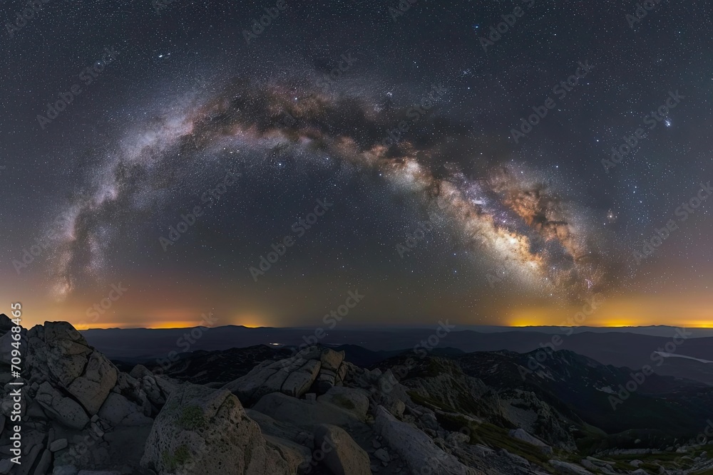 The milky way galaxy seen from a high mountain on earth
