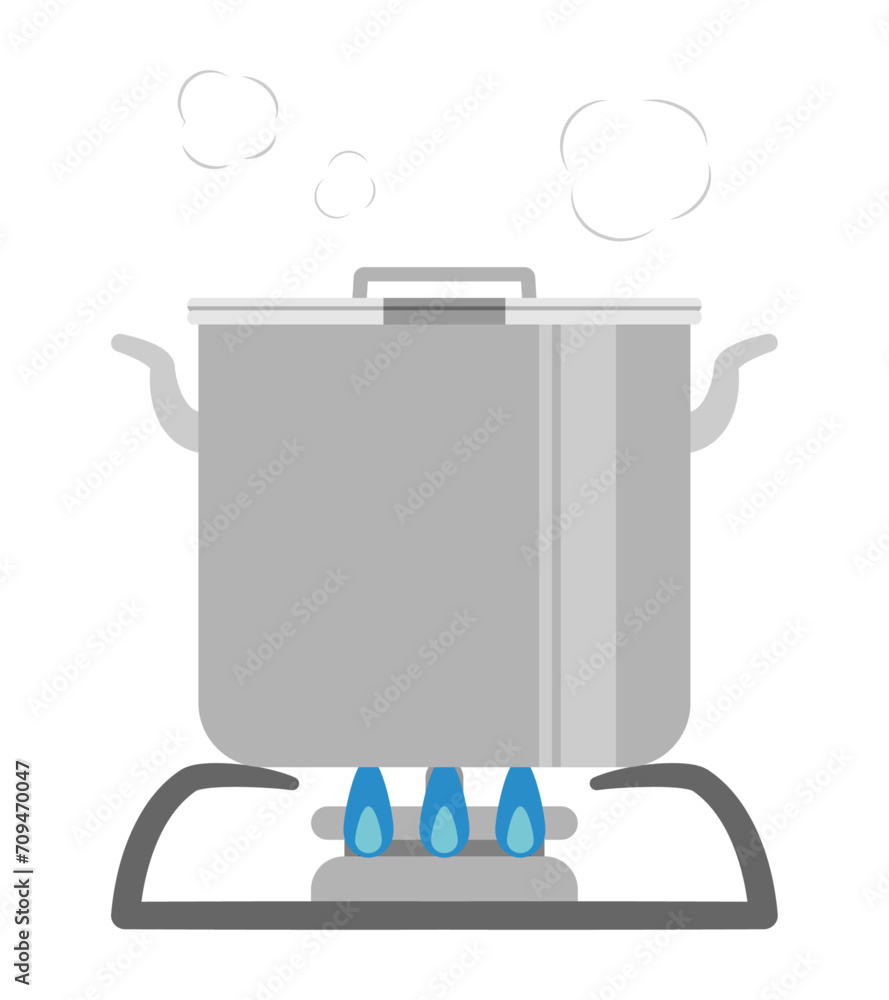 Fototapeta premium ガスコンロに乗せた寸胴鍋 小