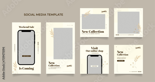 Social media template banner blog fashion sale promotion. fully editable instagram and facebook square post frame puzzle organic sale poster. brown yellow vector background