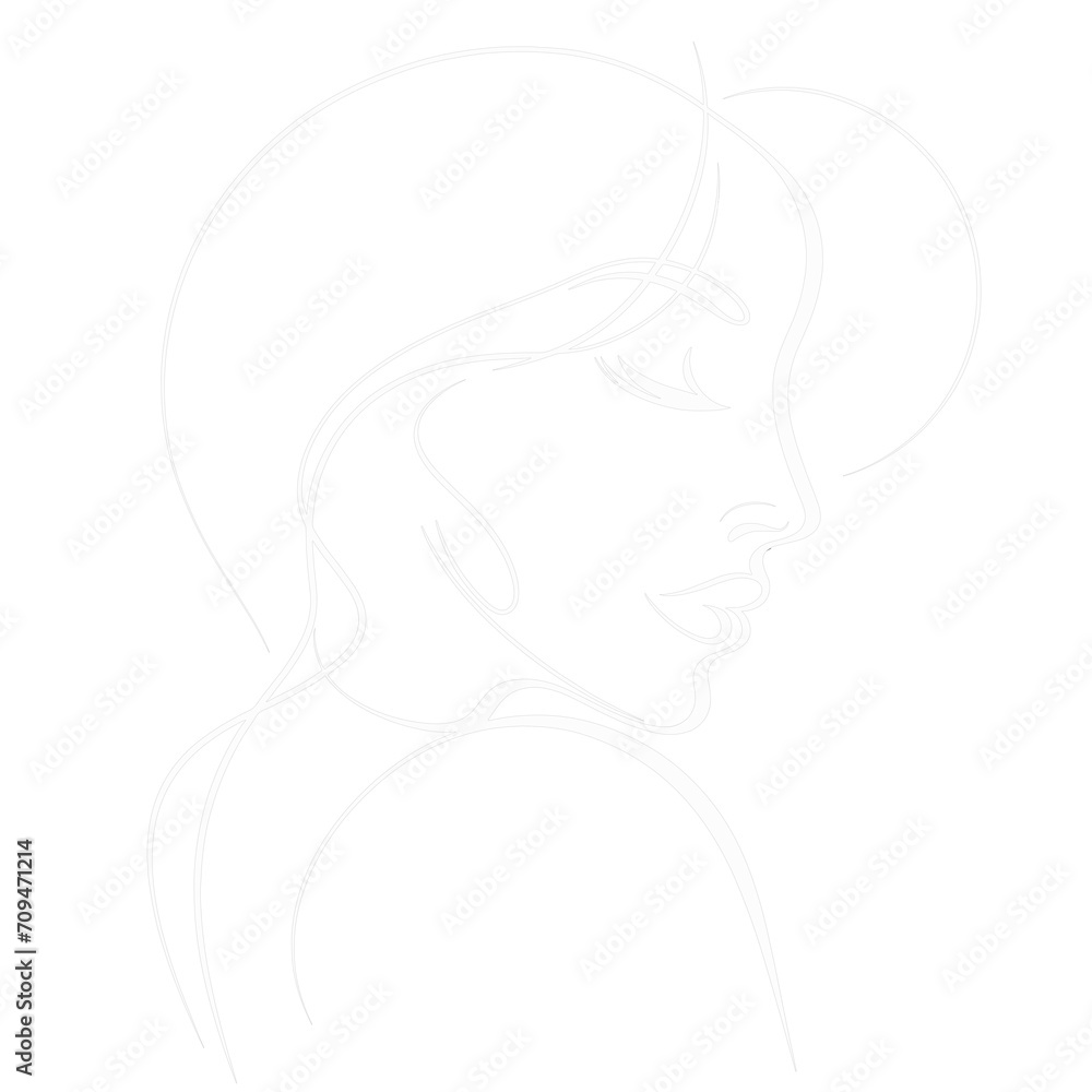 Design a minimalist noir art composition emphasizing the allure of a woman's silhouette with pronounced female features, accentuated by one-line drawing.
transparent background. Generative AI.