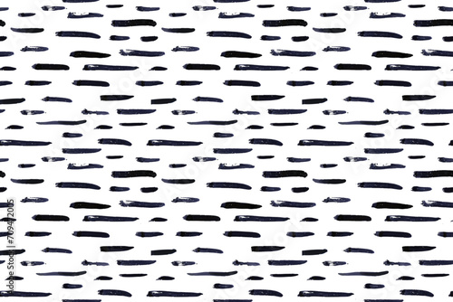 Thin horizontal lines pattern on white background. Hand drawn small black dash seamless texture. Black linear ornament. Memphis style background with brush stripes. Abstract modern vector texture photo
