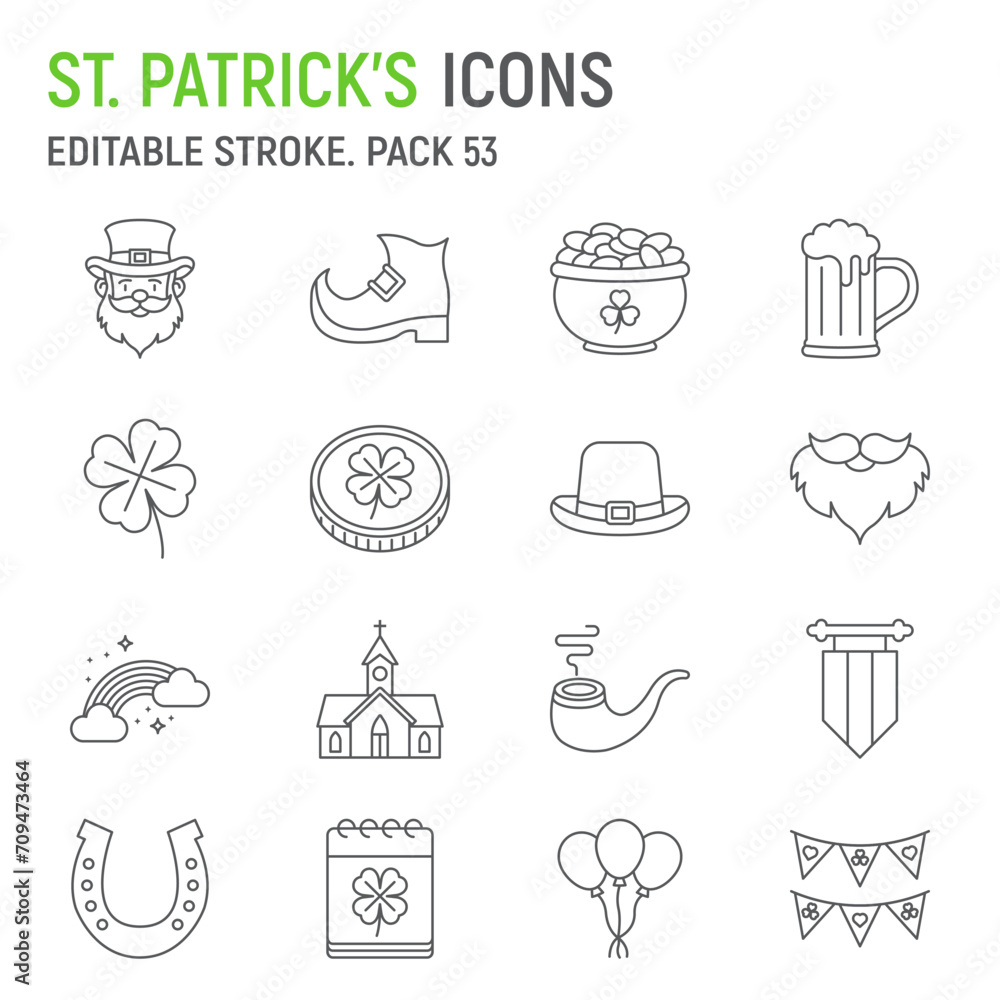St. Patrick's day line icon set, holidays collection, vector graphics, logo illustrations, irish vector icons, patrick's day signs, outline pictograms, editable stroke St. Patrick's day line icon set, holidays collection, vector graphics, logo illustrations, irish vector icons, patrick's day signs, outline pictograms, editable stroke