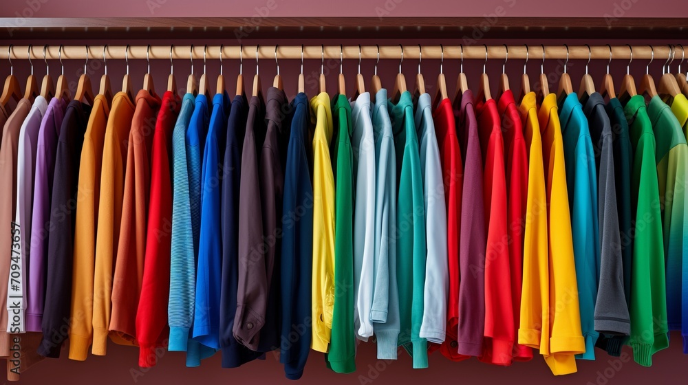 A closet with color-coded hangers for efficient clothing organization