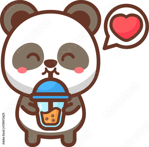 Cute panda loves drink bubble tea cartoon illustration