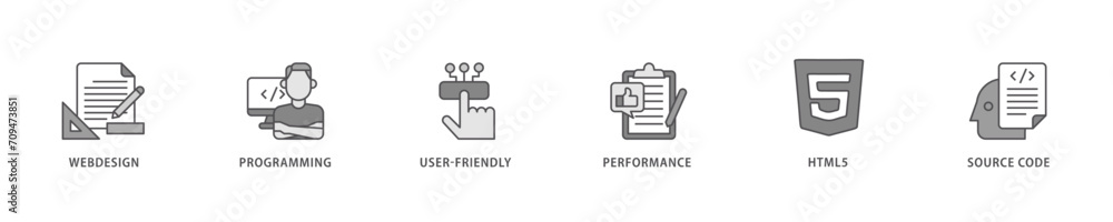Mobile first icon set flow process which consists of webdesign ...