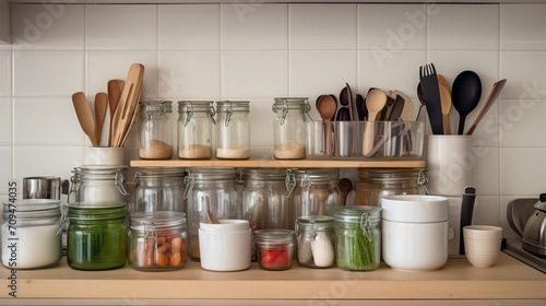 A clutter-free kitchen counter with utensils stored in designated containers