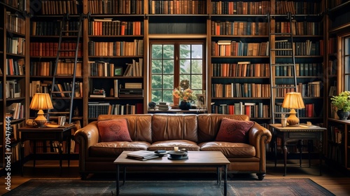 A well-arranged home library with books categorized by genre or topic © KerXing