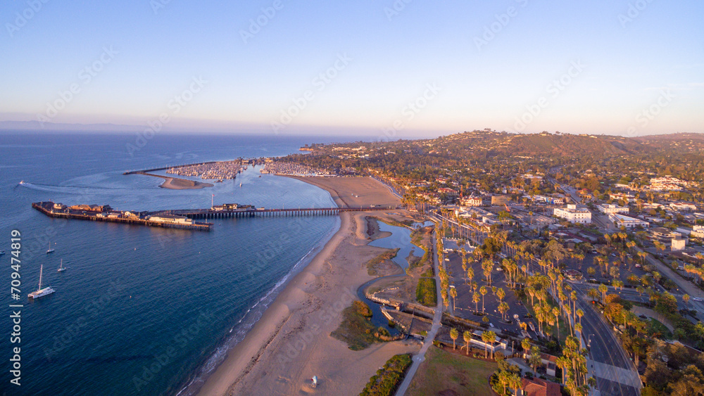 Aerial views, Santa Barbara downtown, Stearns Wharf, Santa Barbara Harbor