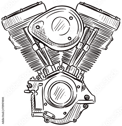 motorcycle engine handdrawn illustration