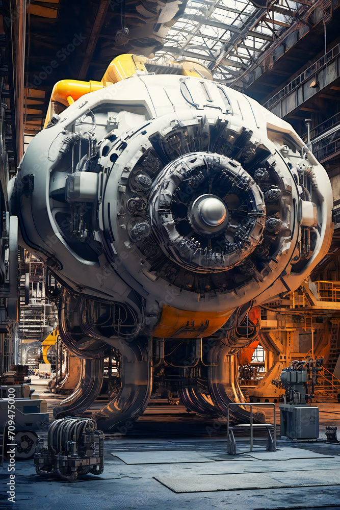 A starship engine being repaired at repair dock A starship engine being repaired at repair dock