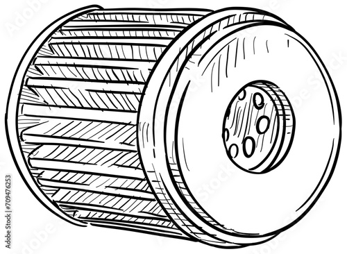 car oil filter handdrawn illustration